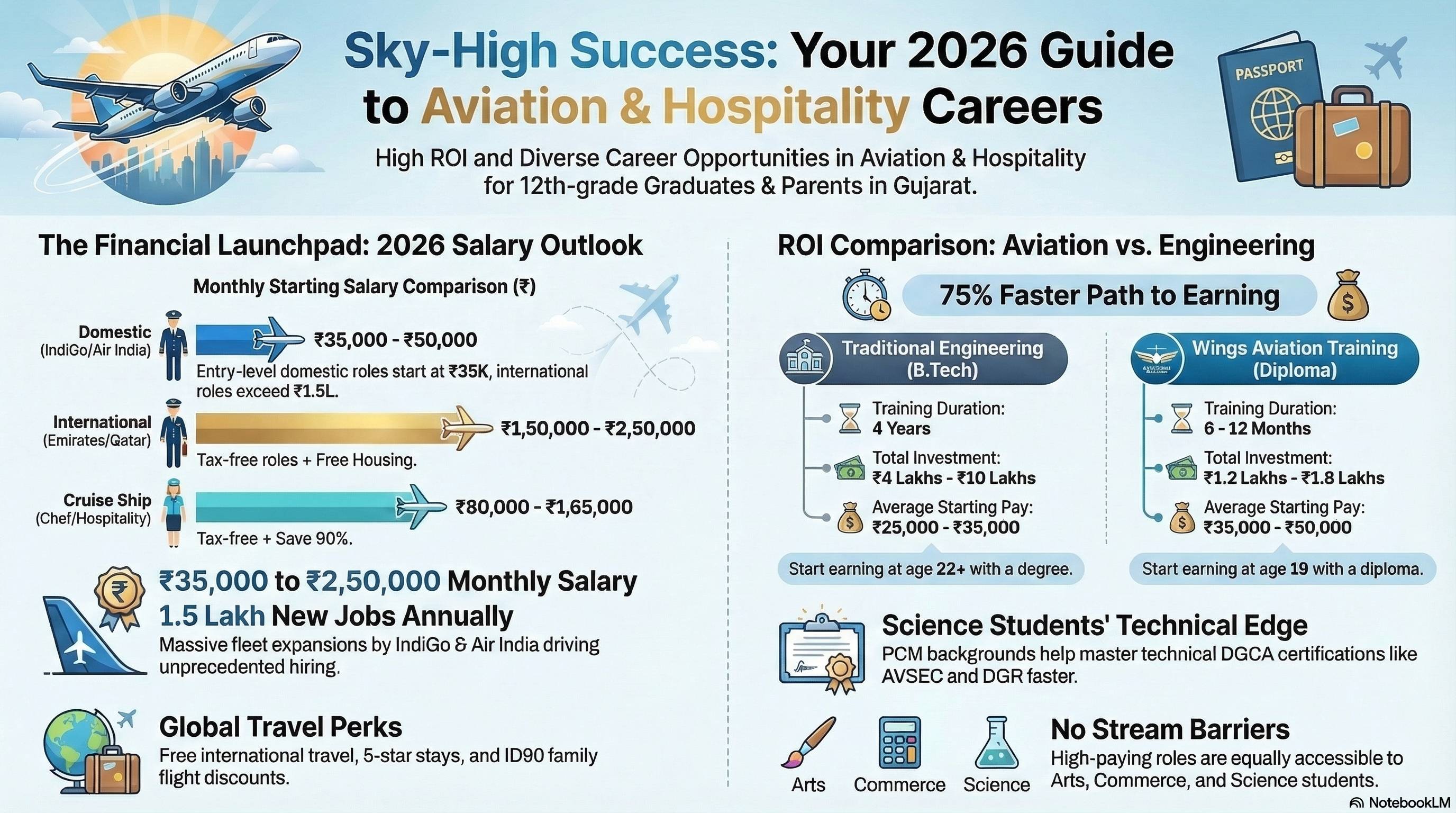 Aviation Courses After 12th Science Non Medical 2026: Career Guide - Cabin Crew career guide from Wings Institute Vadodara Gujarat